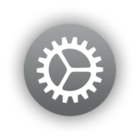 a grey gear icon on a black background